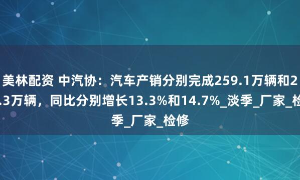 美林配资 中汽协：汽车产销分别完成259.1万辆和259.3万辆，同比分别增长13.3%和14.7%_淡季_厂家_检修